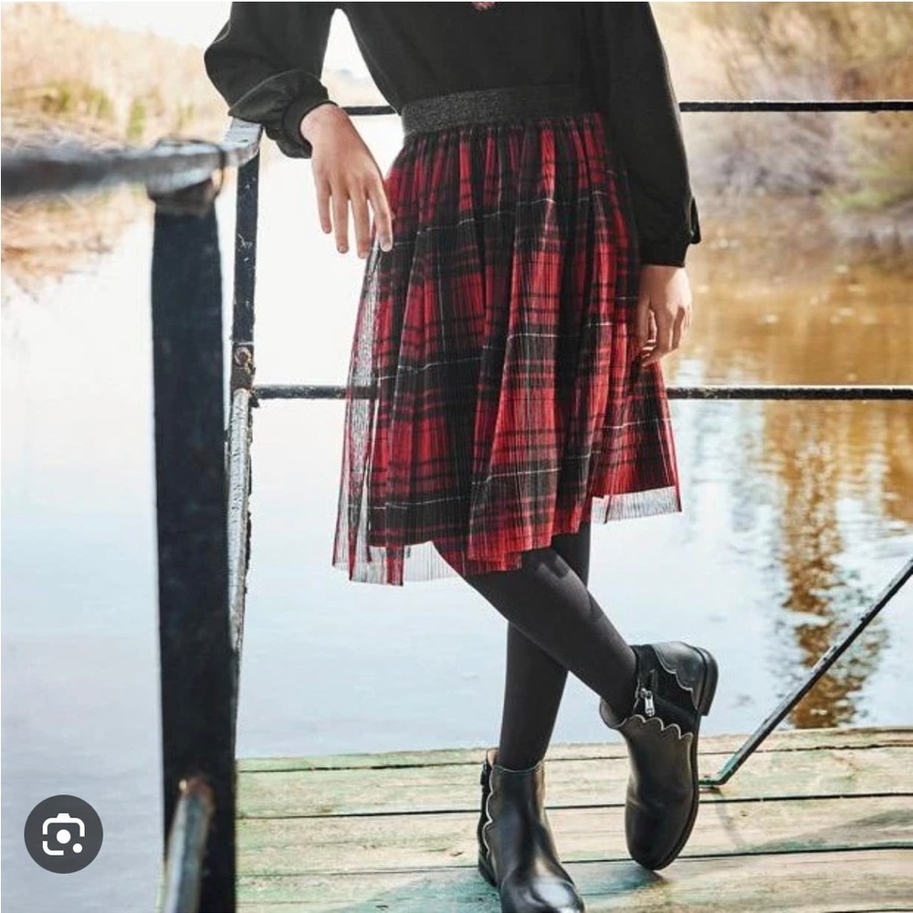 Mayoral Red Plaid Tulle Skirt